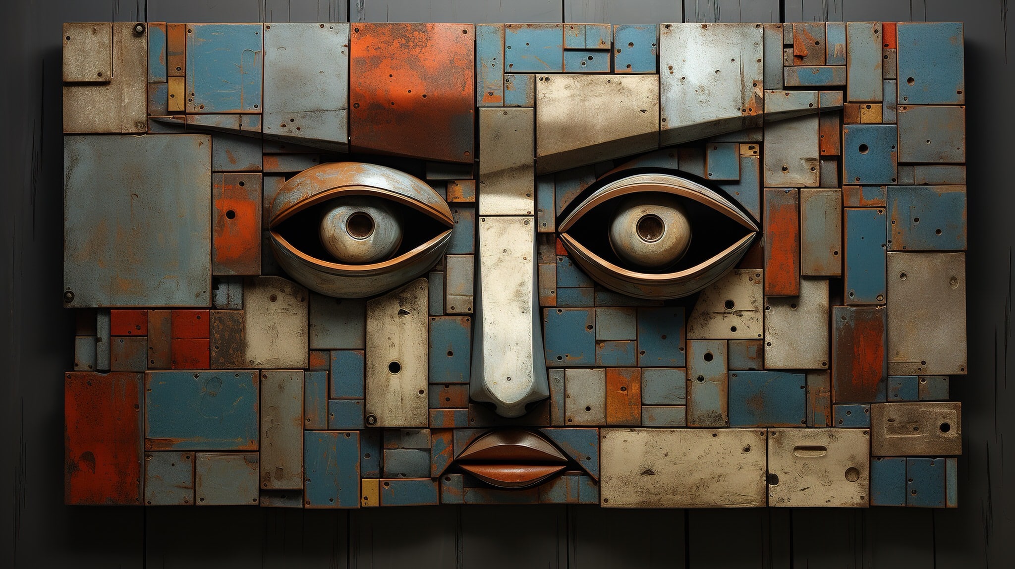 vecteezy generative ai abstract robotic face on rusty vintage metal 32427184