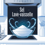 illustration sel lave vaisselle, cristaux et machine ouverte