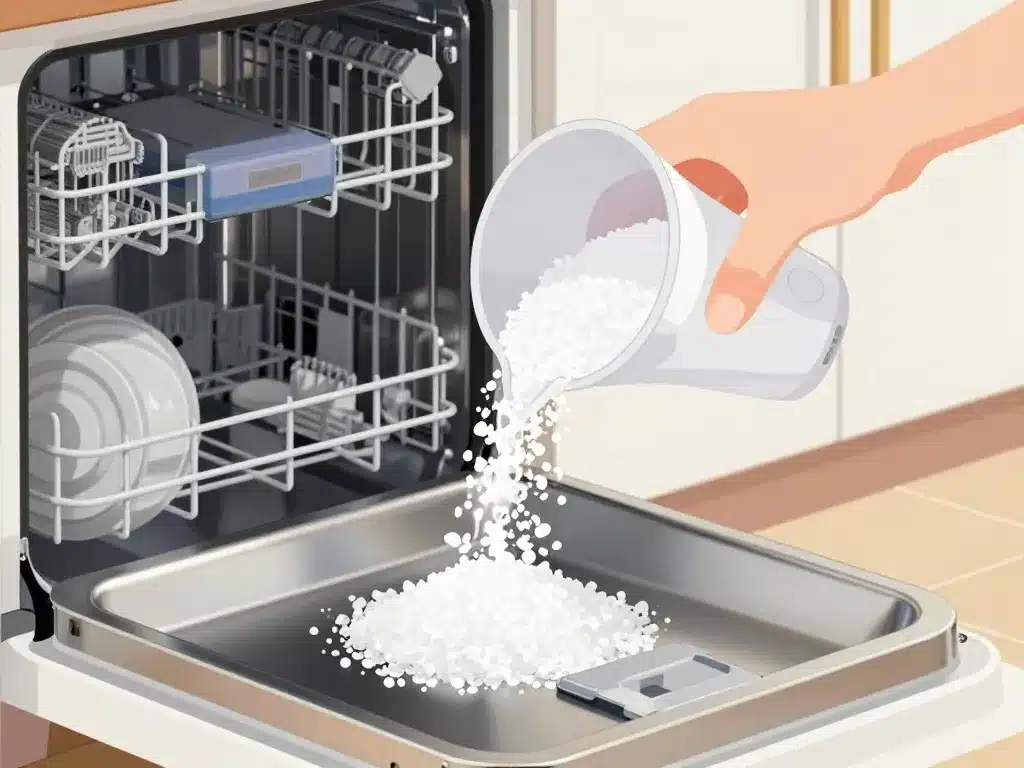 remplir sel lave vaisselle, entonnoir et reservoir