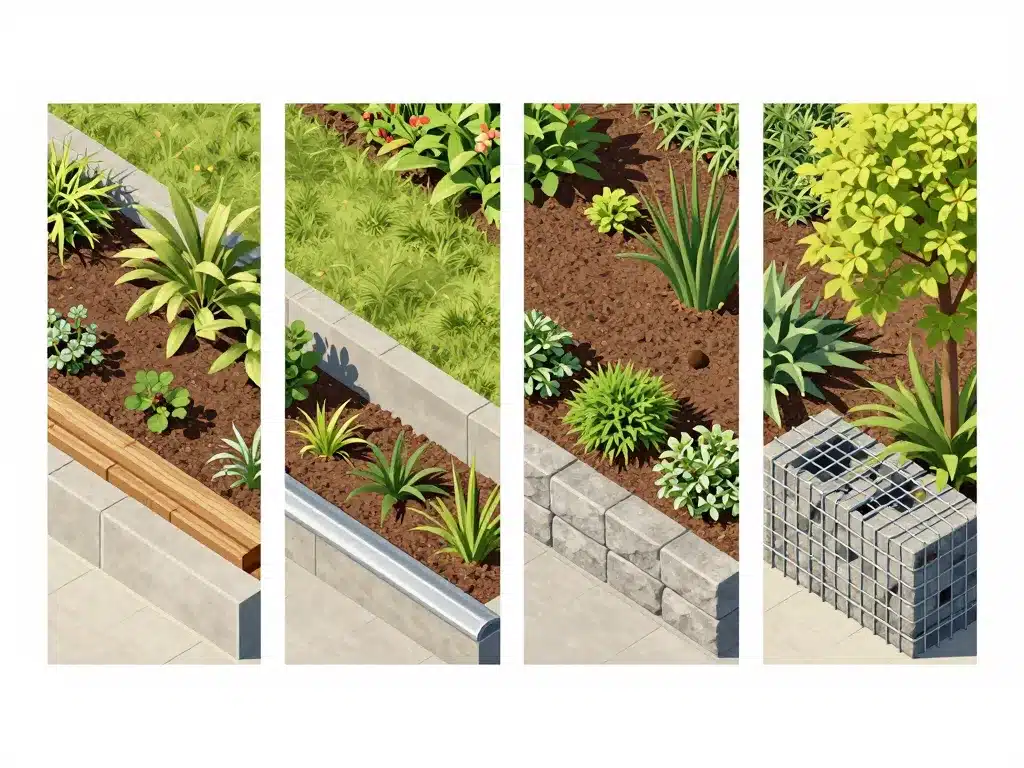 comparer types bordure pour retenir terre bois béton acier gabion