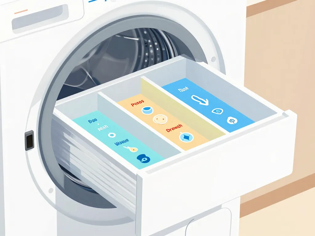 diagramme tiroir dans quel compartiment mettre la lessive machine à laver