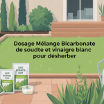 Illustration jardin dosage mélange bicarbonate de soude et vinaigre blanc pour désherber