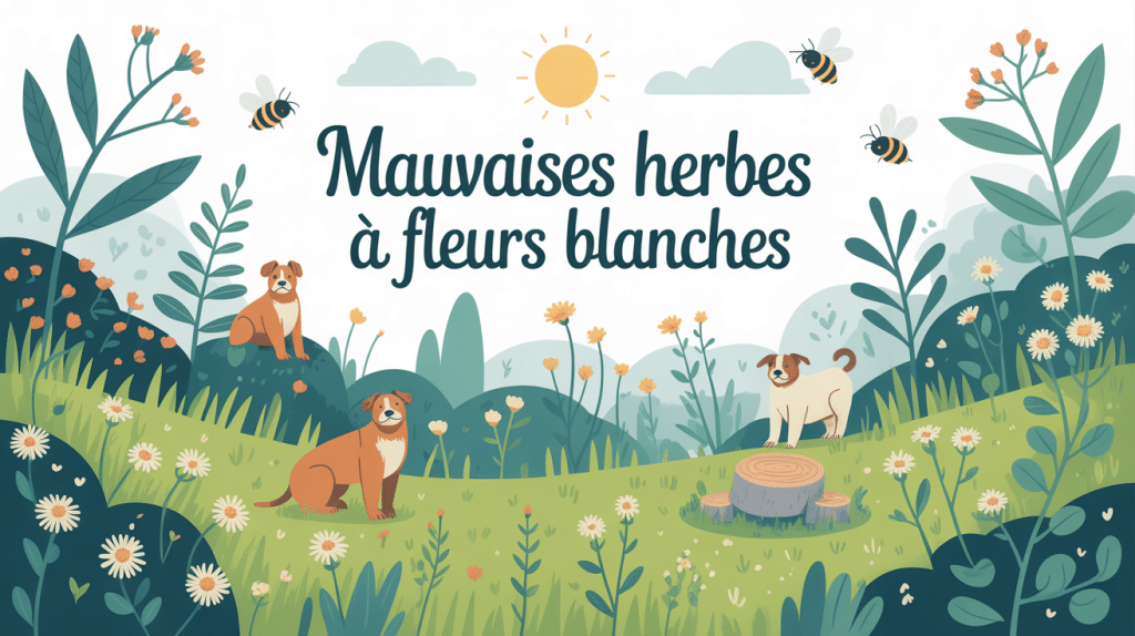 Illustration mauvaise herbe fleur blanche jardin printanier