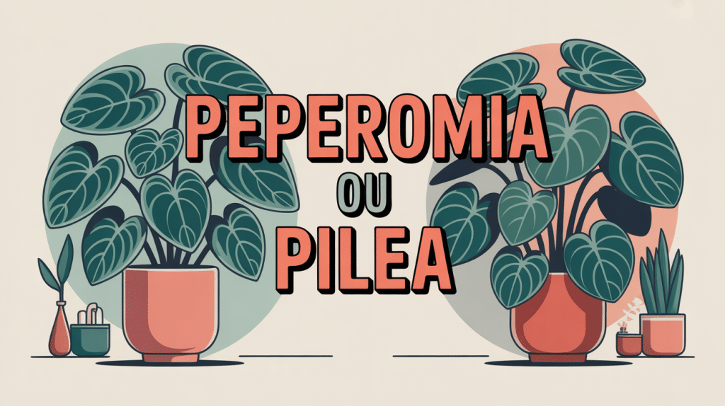 Illustration comparative peperomia vs pilea central plantes d'intérieur