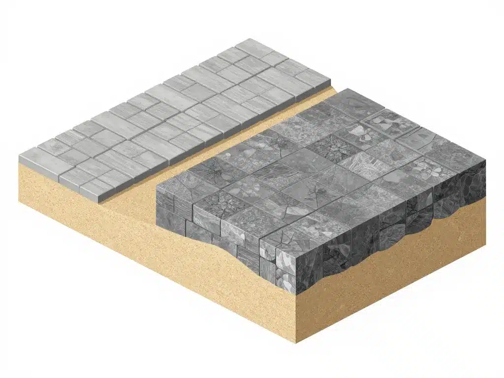 diagramme montrant quelle epaisseur de sable pour poser des pavés selon le projet