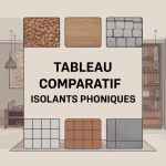 Tableau comparatif isolant phonique illustrant différents matériaux