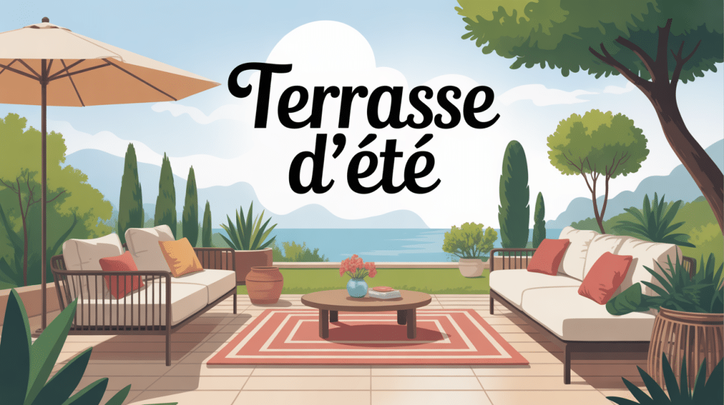 illustration terrasse d'été moderne ambiance estivale