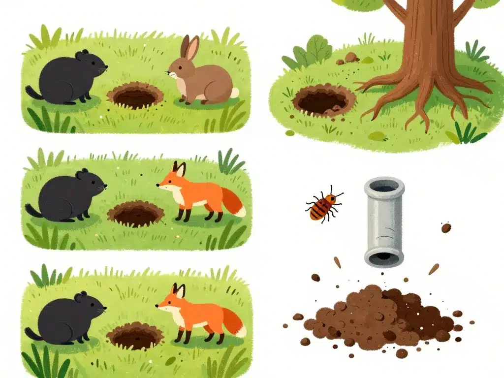illustration causes trou dans le jardin sans monticule animaux racines