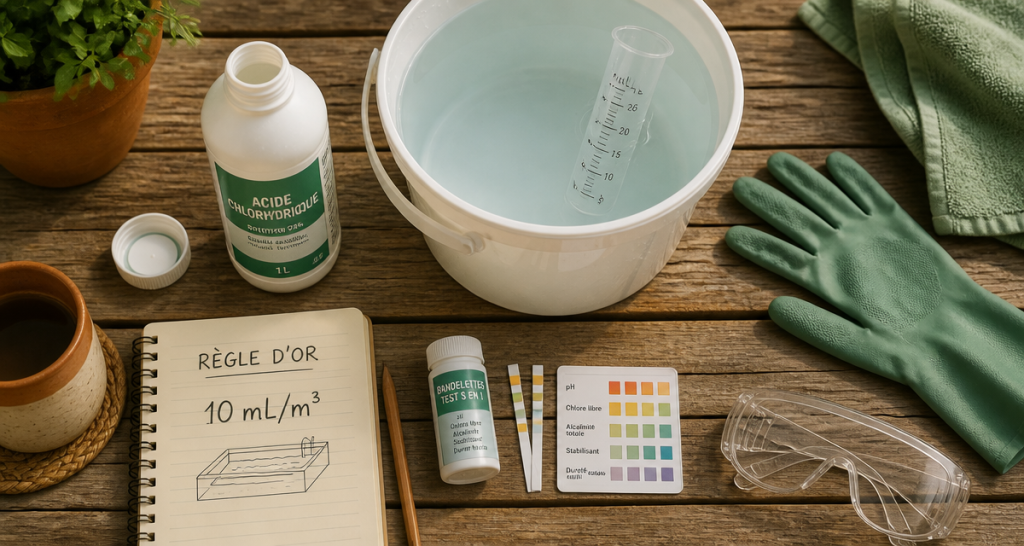 Dosage acide chlorhydrique piscine eau verte kit traitement