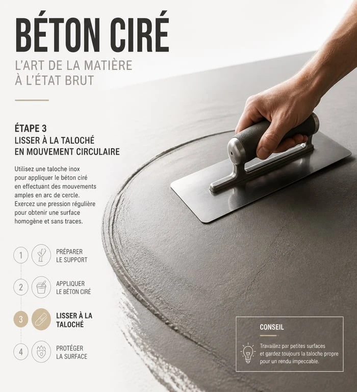 Application de béton ciré à la taloche pour un rendu professionnel