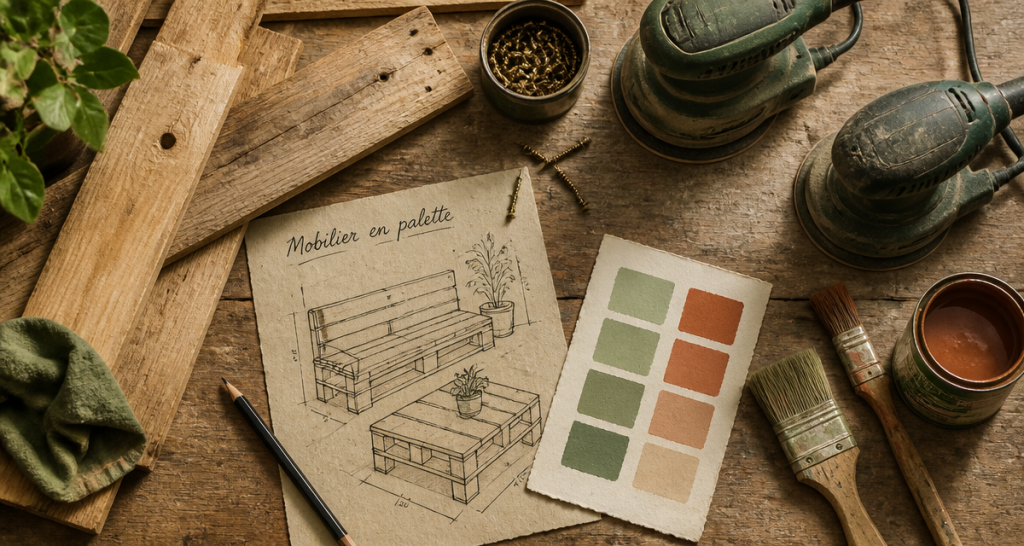 fabriquer meuble palette outils bois croquis