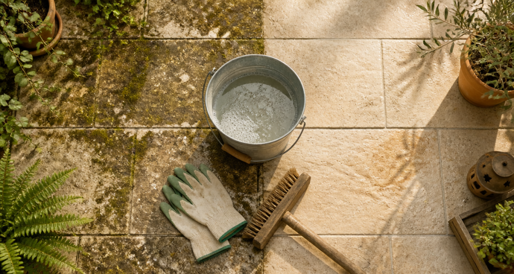 nettoyage dalle terrasse vinaigre blanc avant après