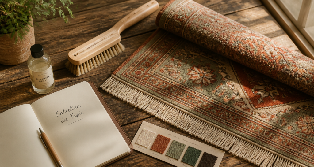 ou faire nettoyer un tapis avec brosse et détergent sur table