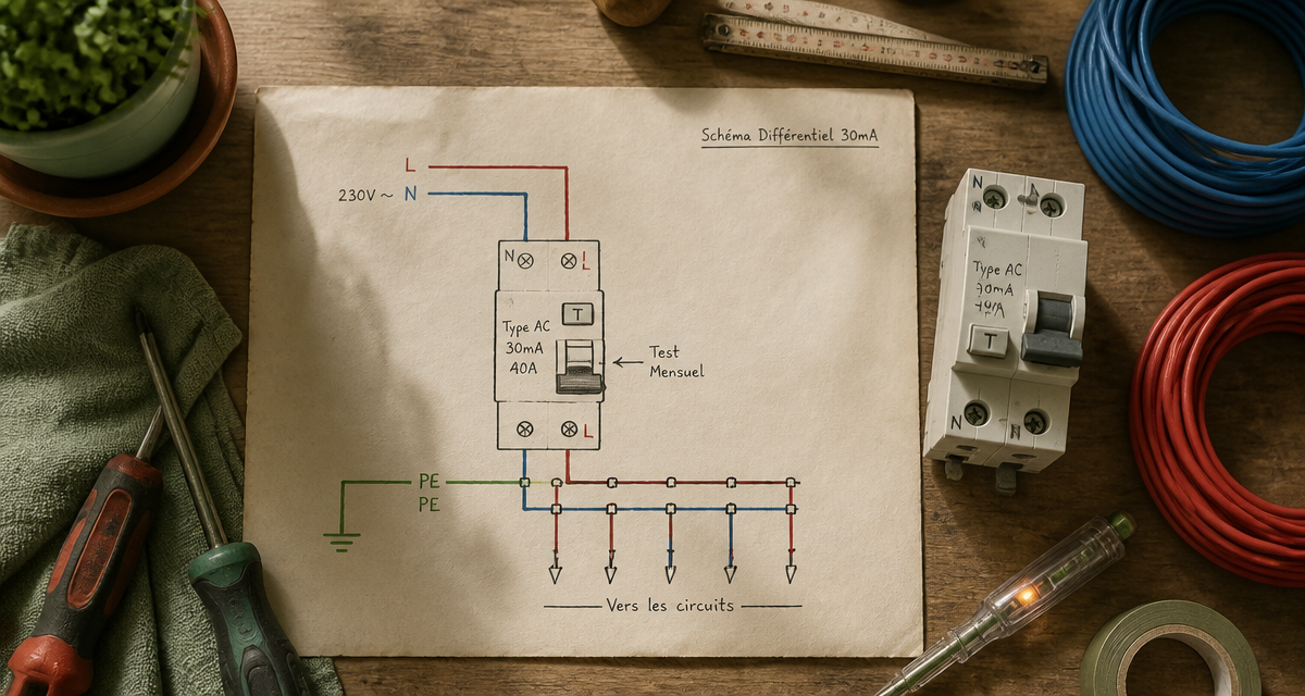 schema branchement disjoncteur différentiel 30ma avec outils