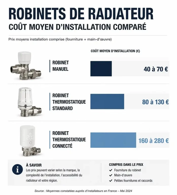 Comparatif des prix d'un plombier pour changer un robinet de radiateur selon le type d'équipement