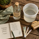 vinaigre blanc piscine sur table avec accessoires