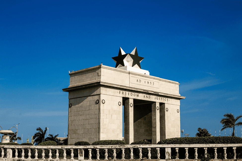 Accra's growing skyline showing modern high-rises and construction cranes reflecting Ghana's real estate boom