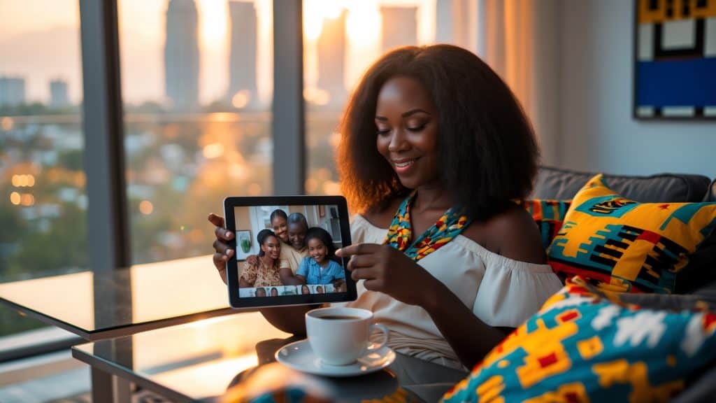 Family video calling loved ones to manage long-distance emotions