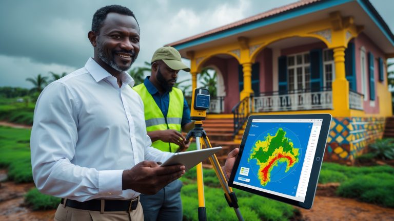 Man using a tablet to map a house