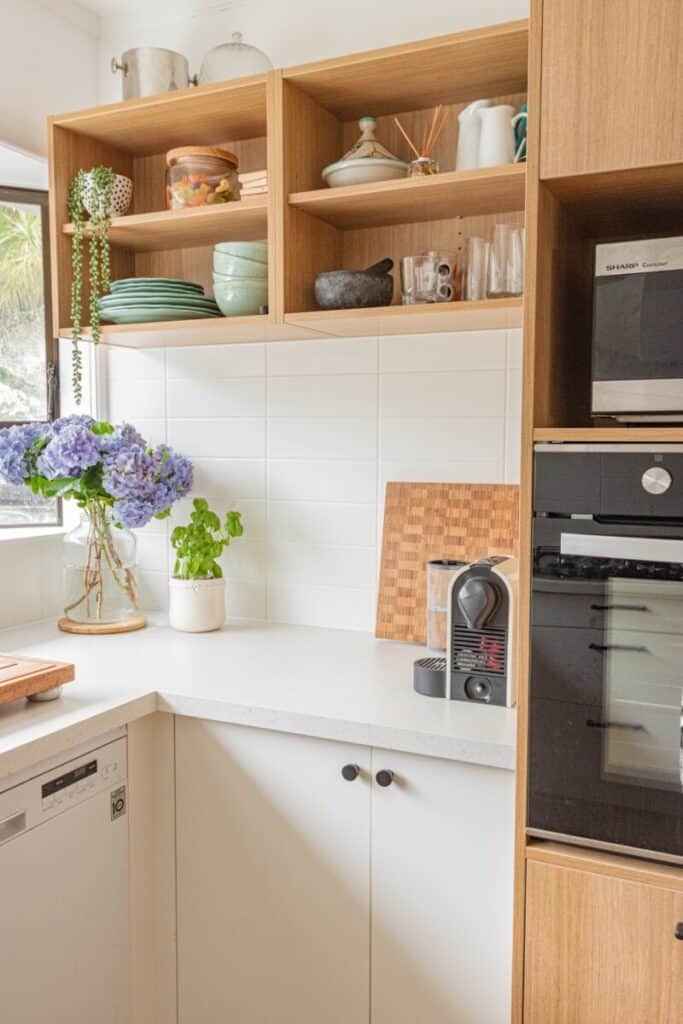 Kitchen cabinet cost for plywood is much lesser than solid wood. This is a picture of Plywood kitchen cabinets