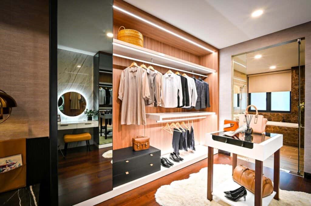 Transform Your Space - Wardrobe Design Ideas NZ 2026 6 Walk-in wardrobe with lit shelves