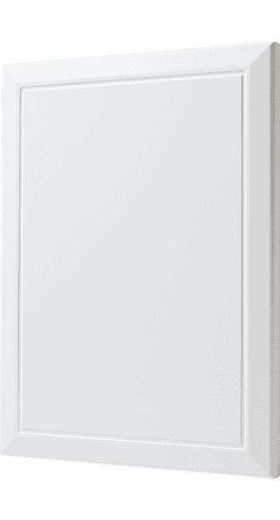 White thermofoil raised-panel cabinet door sample