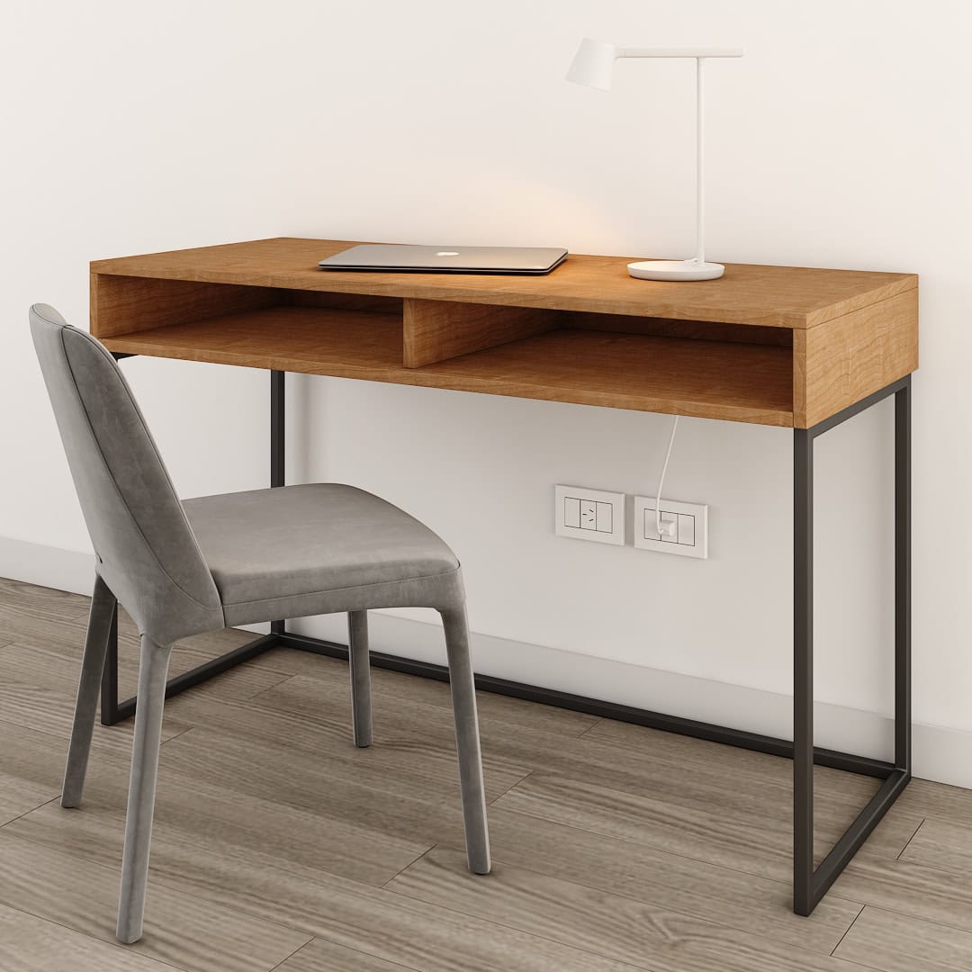 Mesa de madera para oficina con estructura de metal en Los Palos - Taller de Muebles.