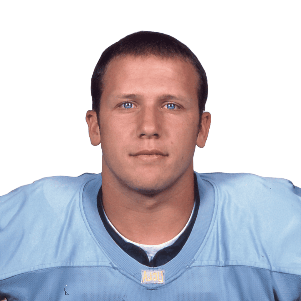 Football player in light blue uniform looking at camera for Lou Groza Award.