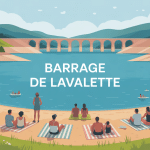 barrage de lavalette lac, plage, famille, été