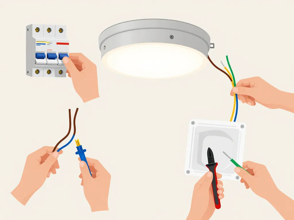 Schéma étapes branchement luminaire sécurisé