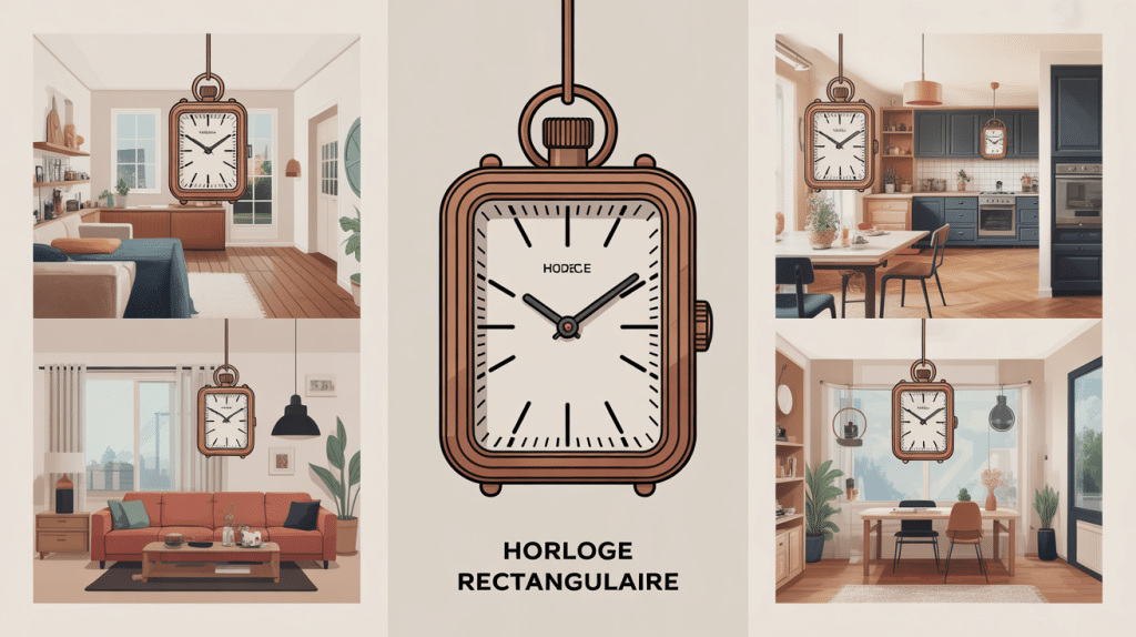 illustration horloge rectangulaire intégrée à différents espaces