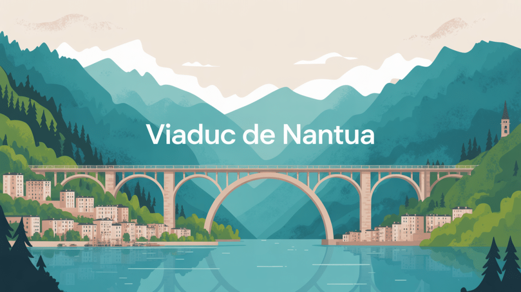 viaduc de nantua surplombe lac et ville illustration