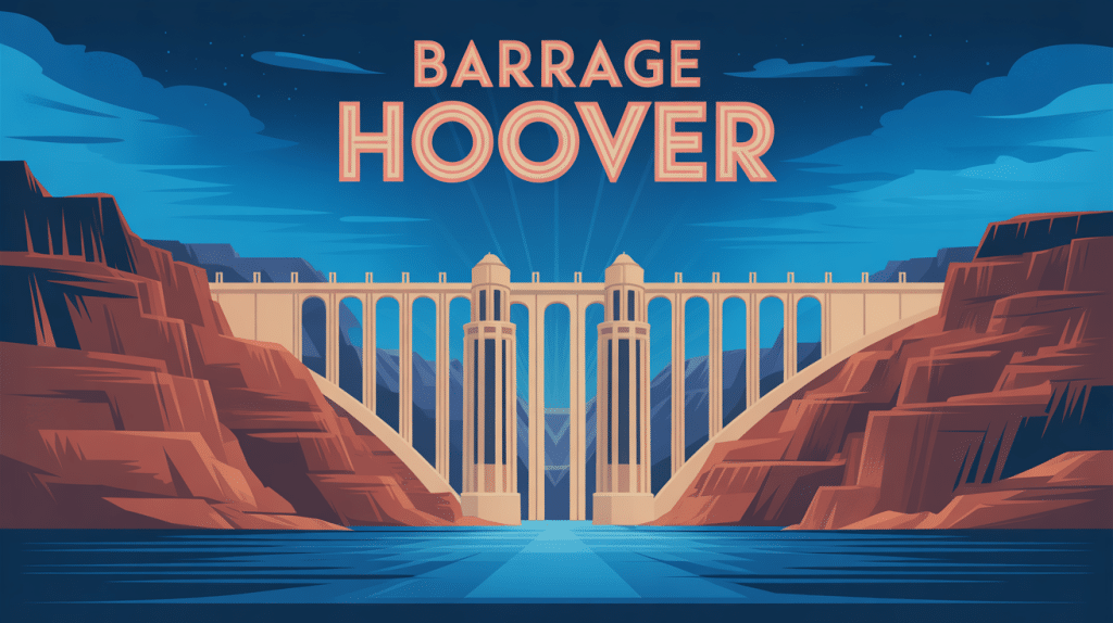 Illustration monumentale du barrage Hoover style Art déco