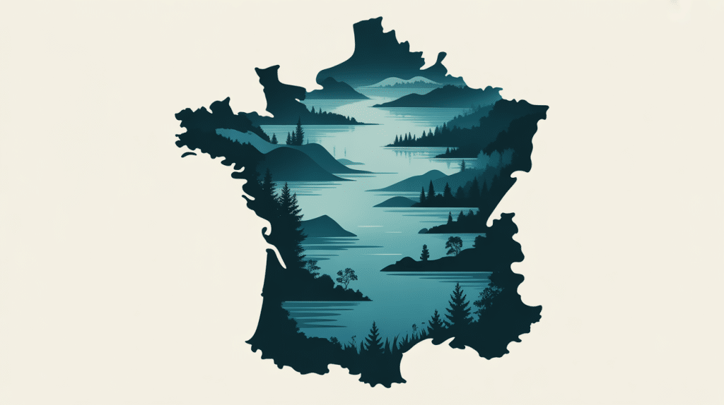 Carte des lacs en France stylisée, vue d'ensemble abstraite