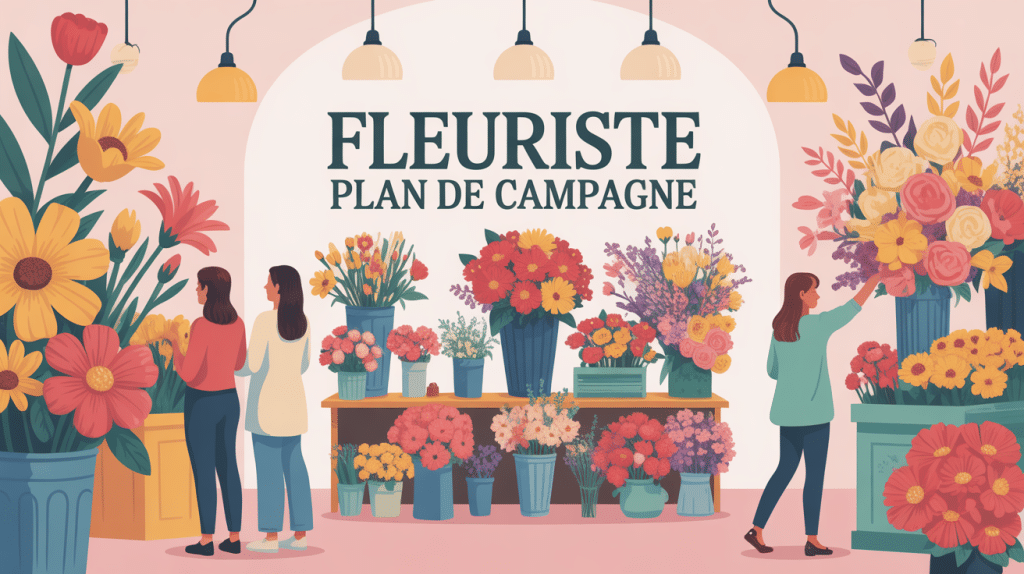 fleuriste plan de campagne illustration vectorielle comptoir bouquets