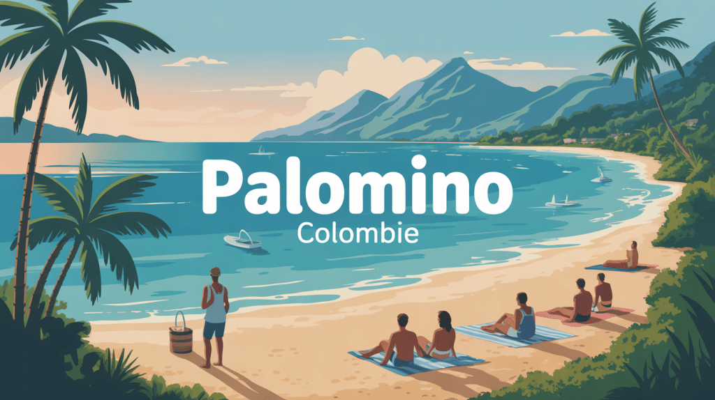 Vue de Palomino Colombie plage rivière montagnes ambiance tropicale