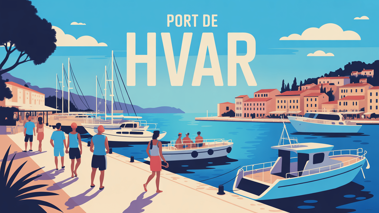 illustration port hvar vue été méditerranée