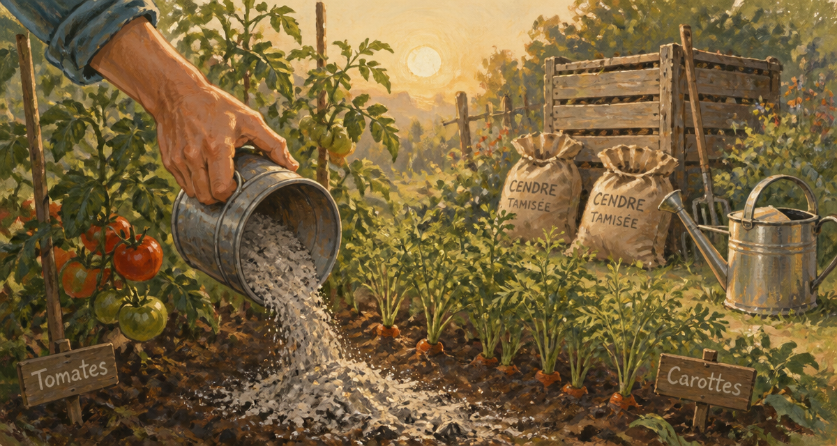 Main verse cendres jardin autour plants