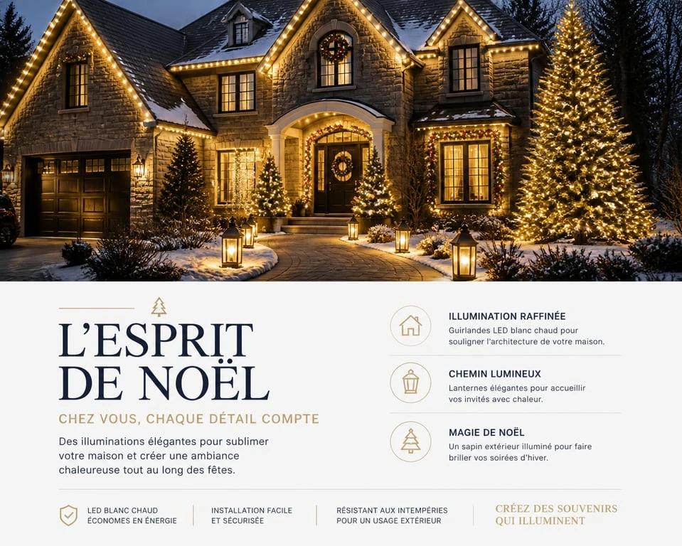 Maison avec décoration de Noël extérieure lumineuse et élégante pour une ambiance festive