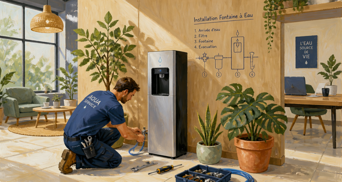 installation fontaine à eau par technicien en bureau