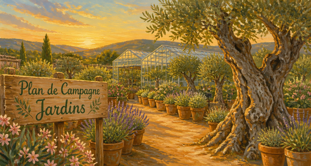 pepiniere plan de campagne oliviers lavandes coucher de soleil
