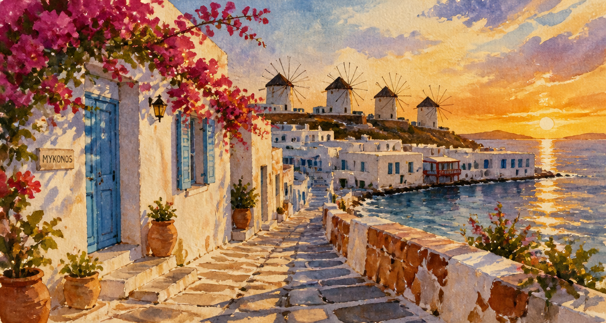 que faire a mykonos coucher de soleil vieux port