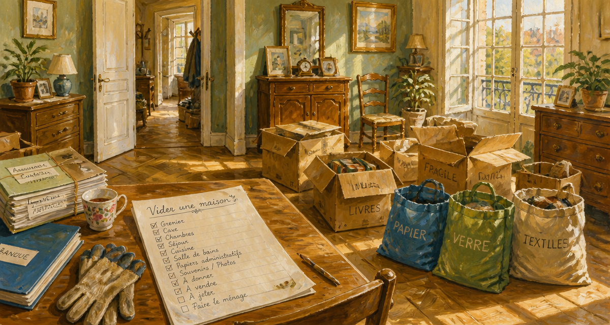 vider une maison par où commencer, cartons, meubles, checklist