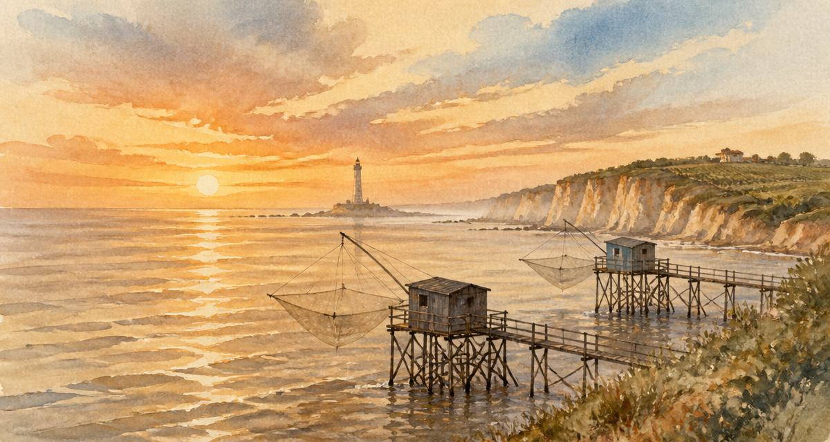 gironde fleuve estuaire aquarelle coucher de soleil
