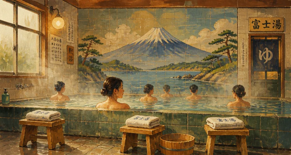 sento japon intérieur fresque mont fuji