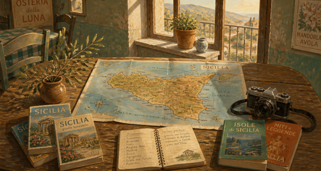 sicile carte touristique sur table en auberge