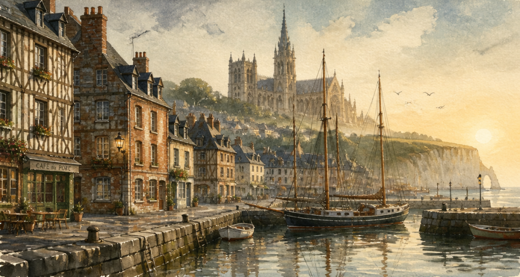 ville normandie quai bassin voiliers