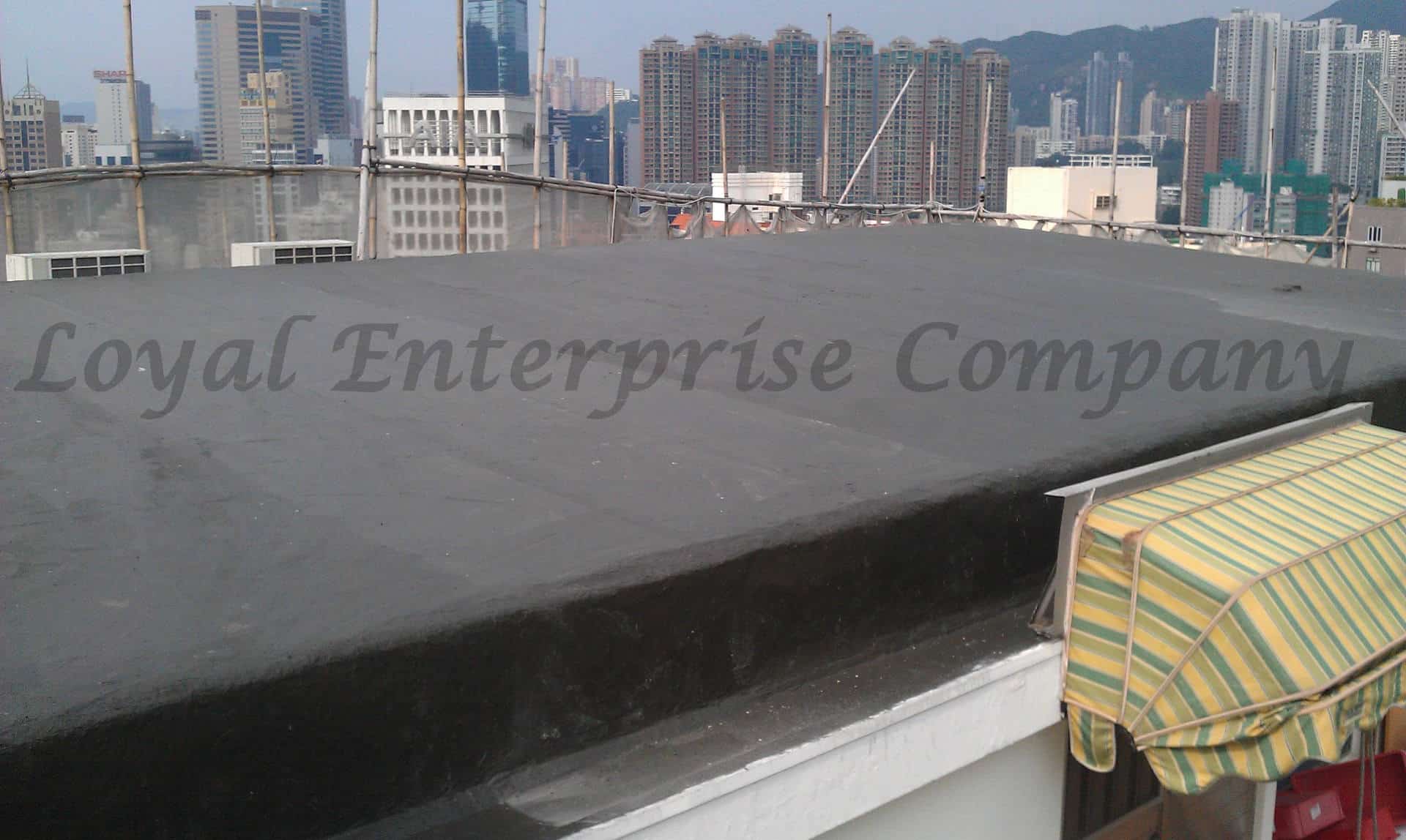 (English) cement waterproof roofing membrane installed on city rooftop