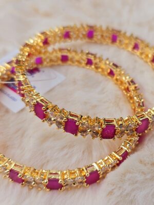 Royal Pink Ruby & White Gold Design Bangle Set (B-004)