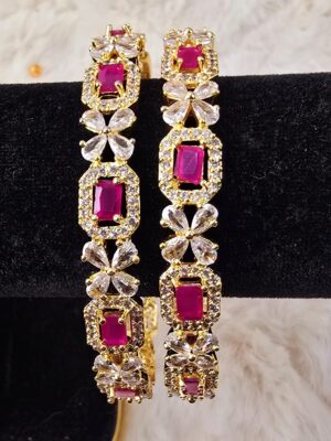 Ruby & Diamond Floral Eternity Bangle Pair (B-029)